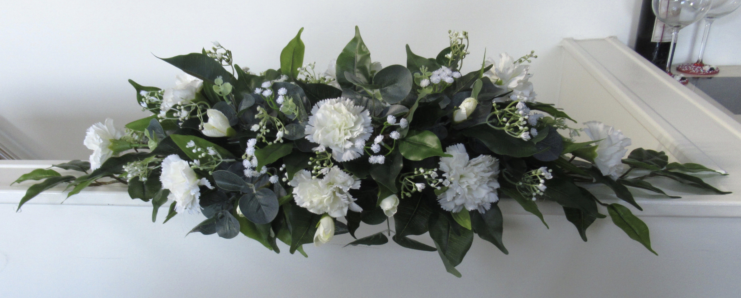 Silk wedding flowers, Ivory Carnation and Gypsophila Centrepiece